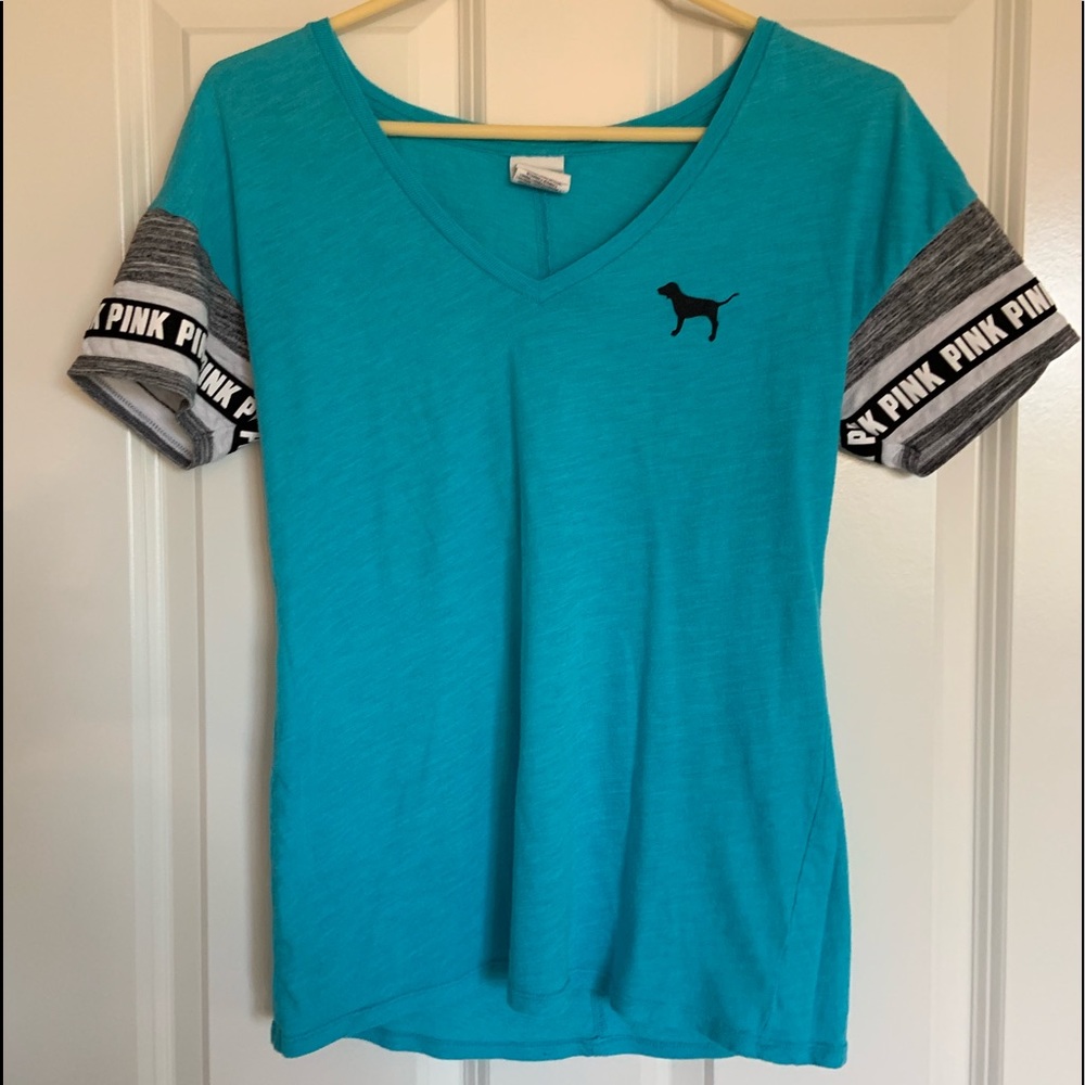 PINK - bright blue short sleeve logo tee